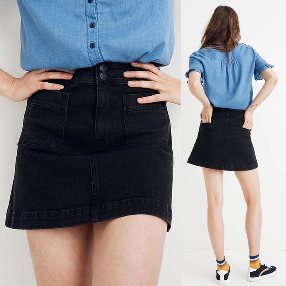 black denim a line mini skirt
